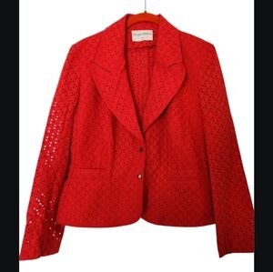 Felipe Varela Red Eyelet cotton Blazer 46